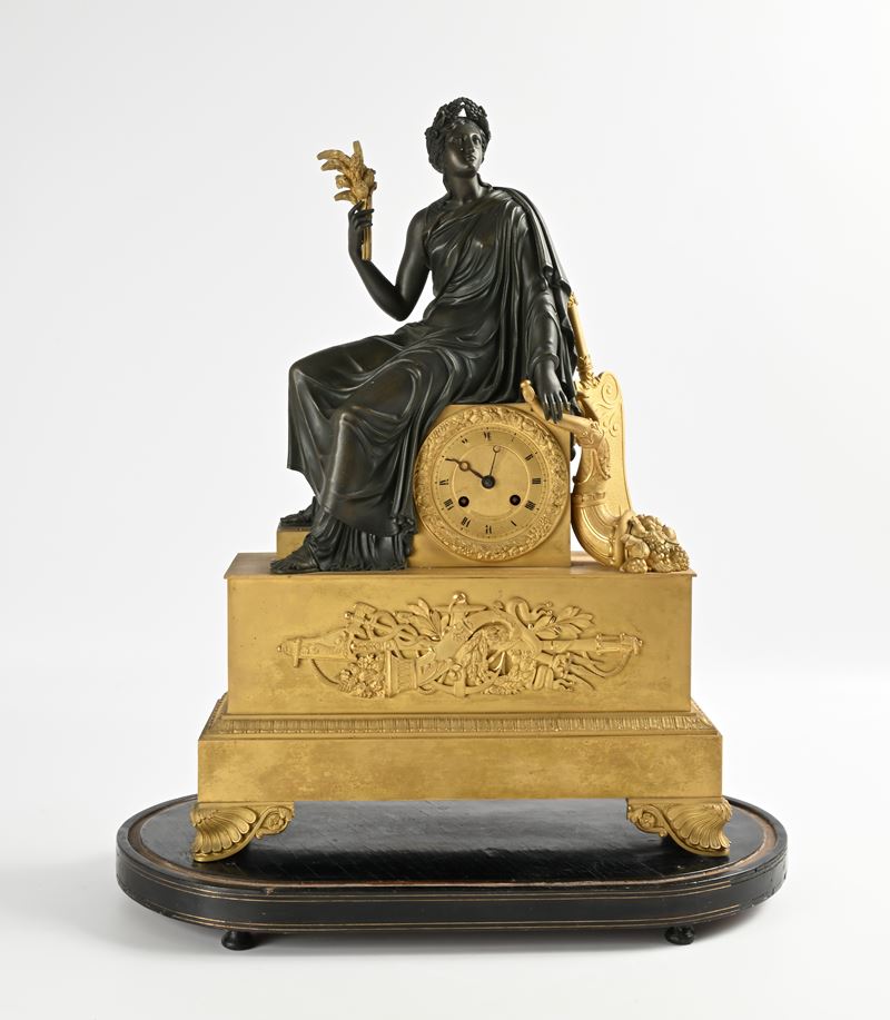 Orologio in bronzo dorato e brunito, Francia, epoca Impero