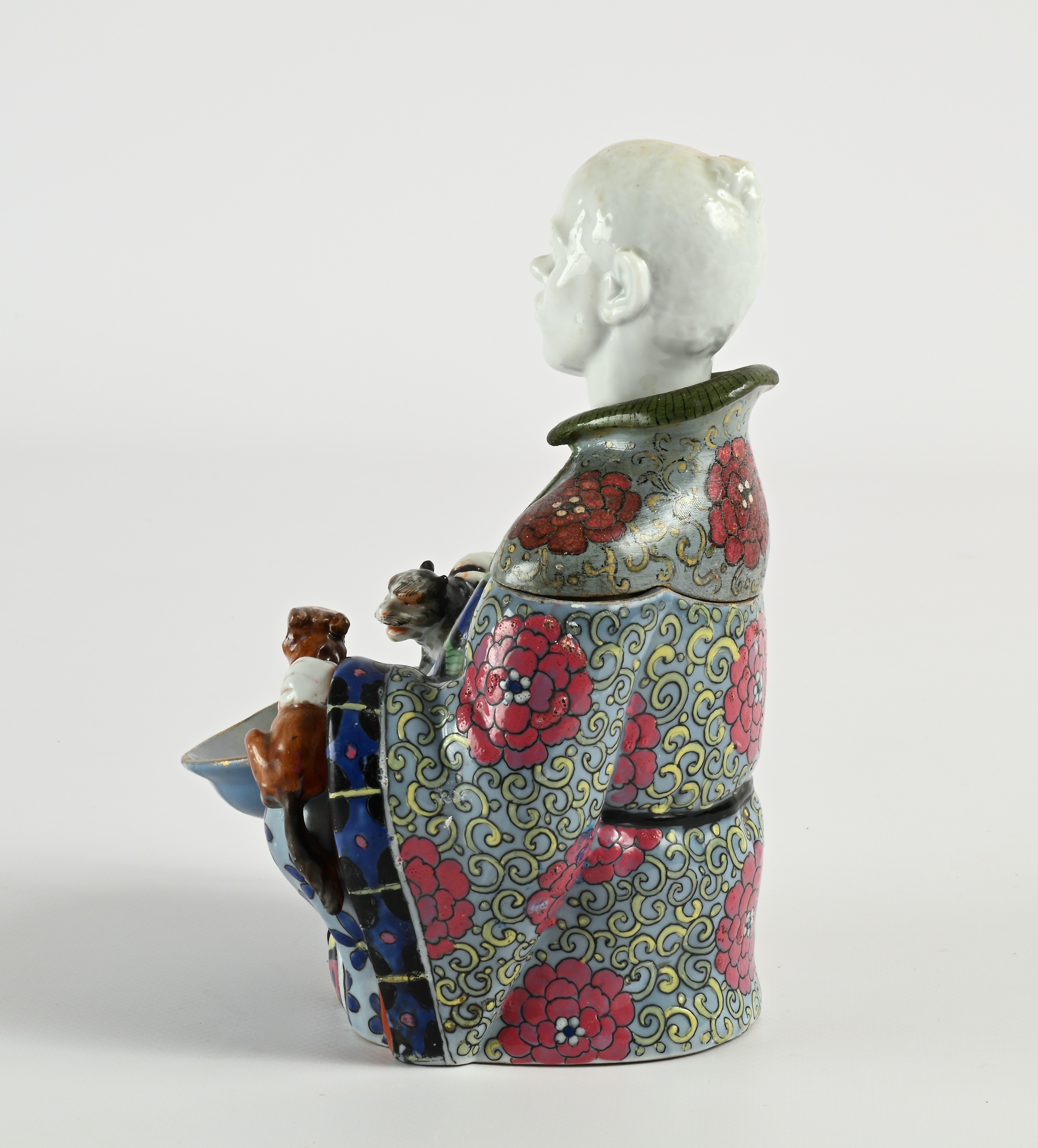 Spice bowl in porcellana policroma e legno, XIX secolo