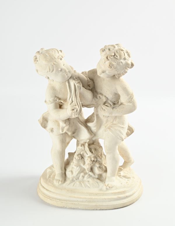 Gruppo in gesso alla maniera di Moreau raffigurante due bambini, XX secolo