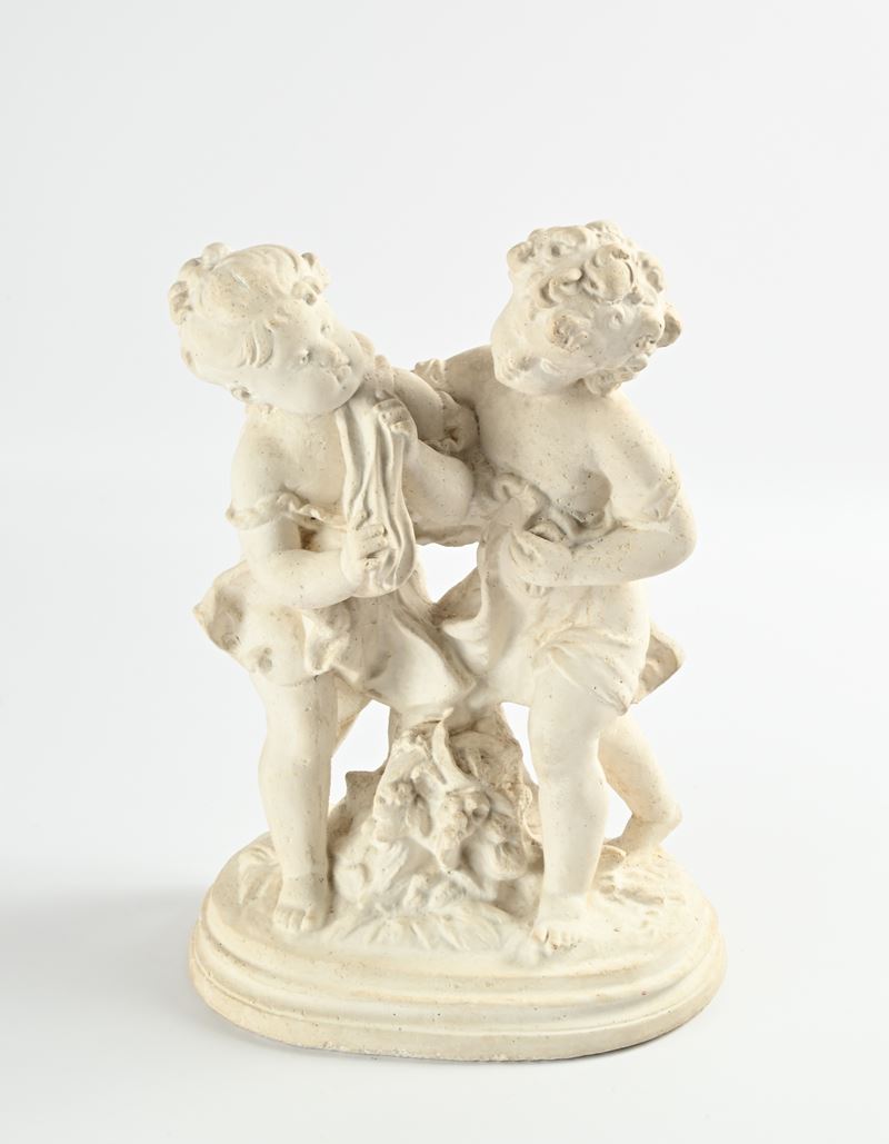 Gruppo in gesso alla maniera di Moreau, Due bambini, XX secolo