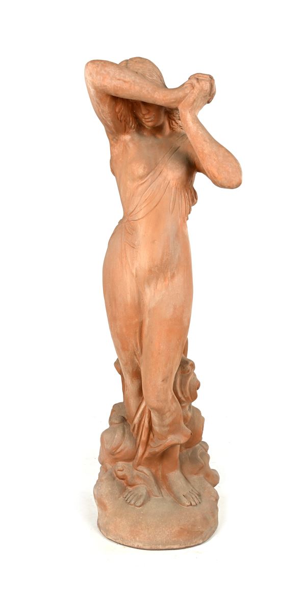 Scultura da giardino in terracotta raffigurante allegoria della pudicizia