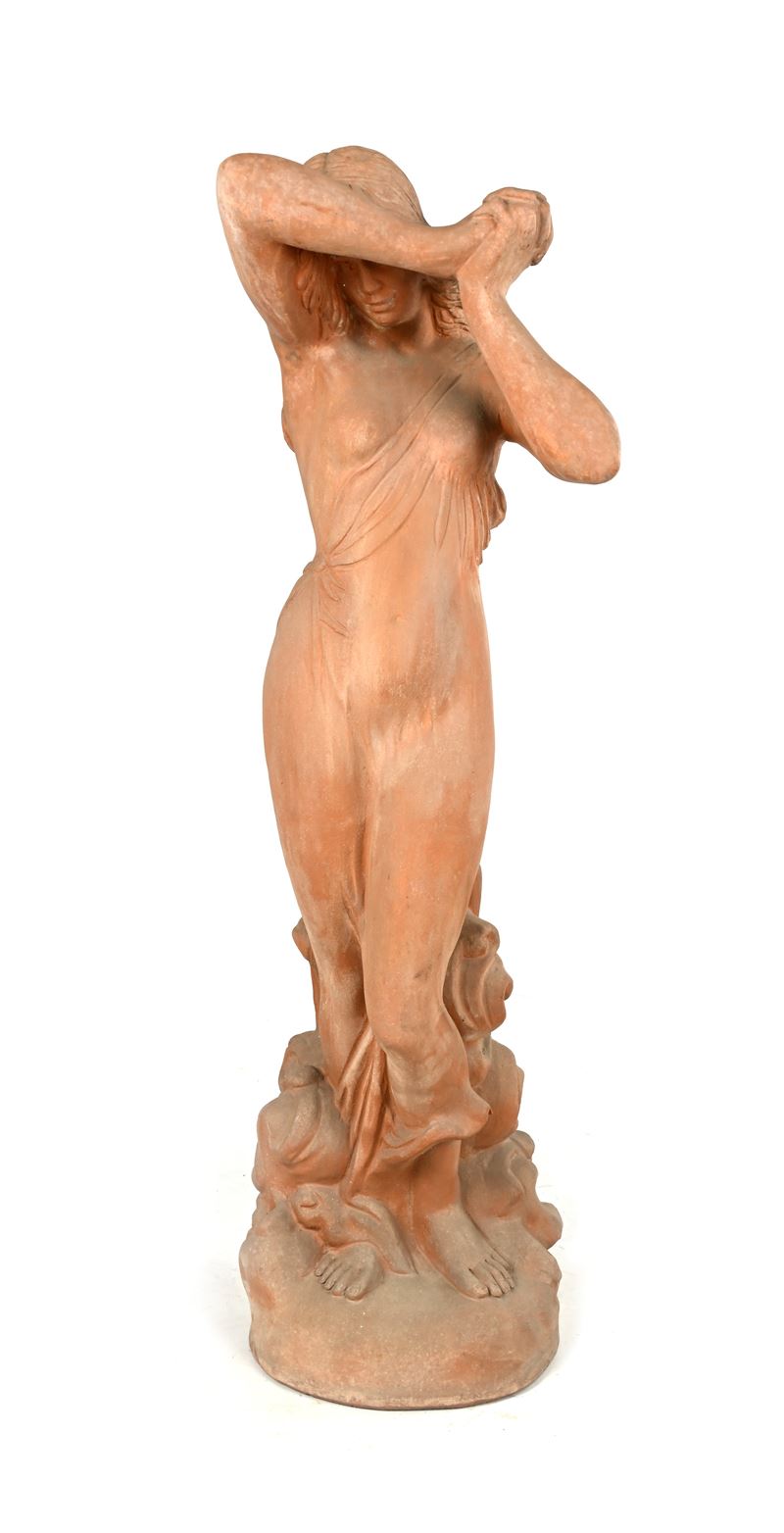 Scultura da giardino in terracotta, allegoria della pudicizia
