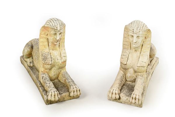 Coppia di sfingi in pietra, XIX secolo 