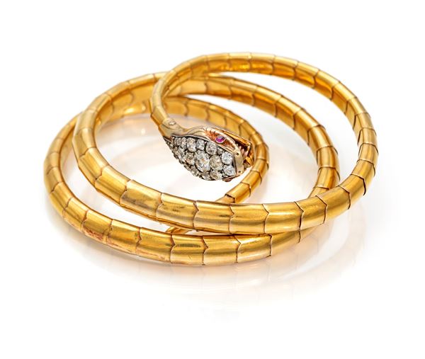 Bracciale serpente in oro e diamanti con custodia Codognato