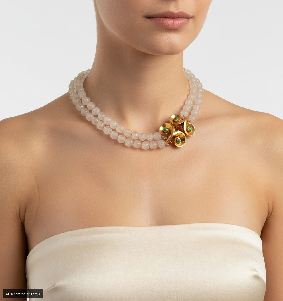 Collana in oro, turchesi e cristallo di rocca