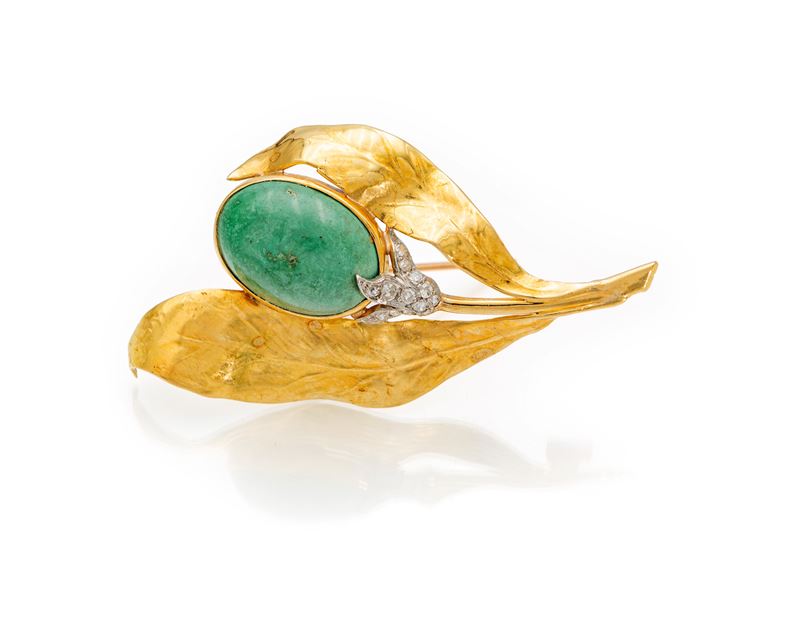 Spilla in oro, brillanti e turchese