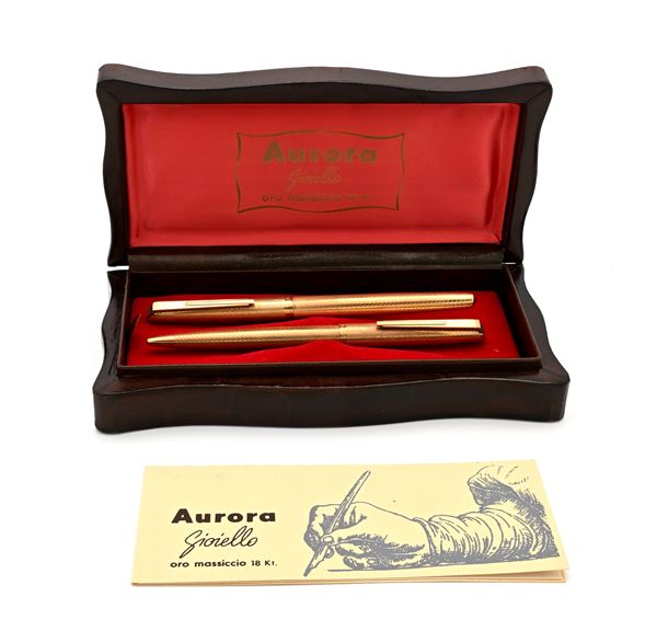 Aurora Gioiello - Penna stilografica e Penna a sfera in oro giallo 18 Kt 