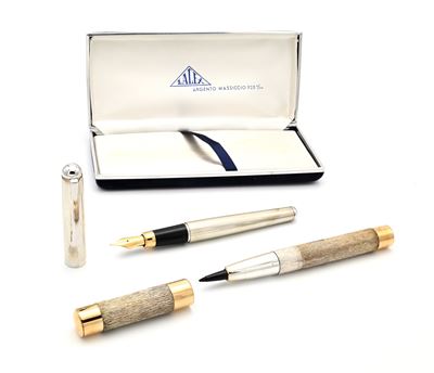 Penna stilografica in argento 925/000 e porta pennarello in argento 925/000