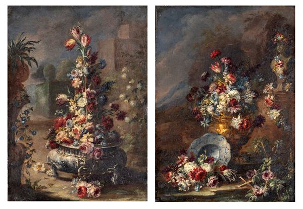 Gasparo Lopez - Pendant di nature morte con vasi di fiori