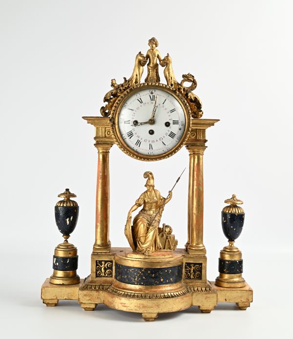 Orologio a portico in legno dorato, XIX secolo