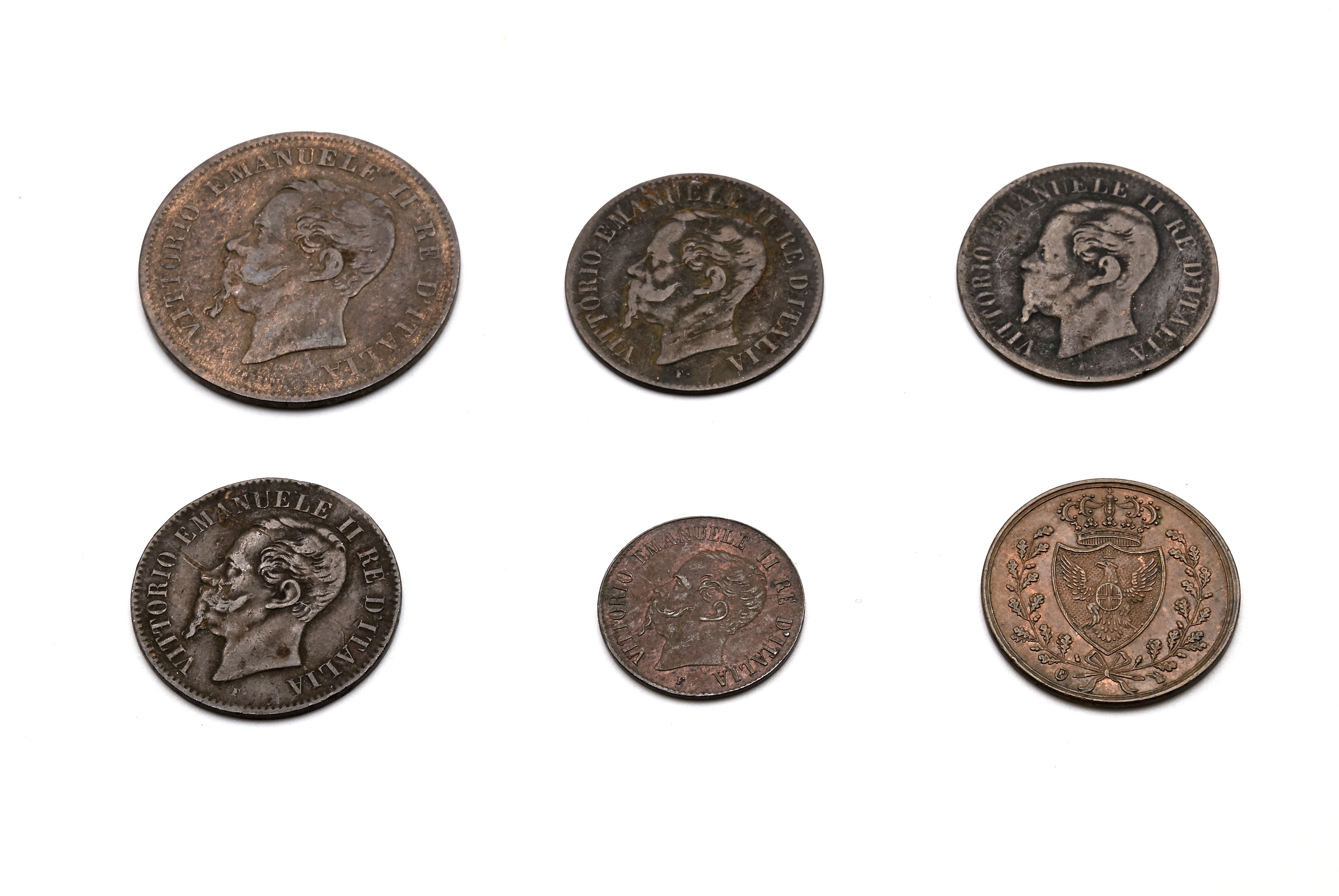 5 Centesimi 1861 Bologna; 2 Centesimi 1867t (2 Pz.); 2 Centesimi 1862n; 1 Centesimo 1867m Vittori...