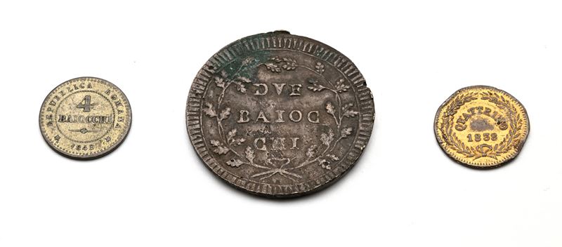 4 Baiocchi 1849r Seconda Repubblica Romana; Due Baiocchi Senza Data per Roma (37 MM) con Iniziali...