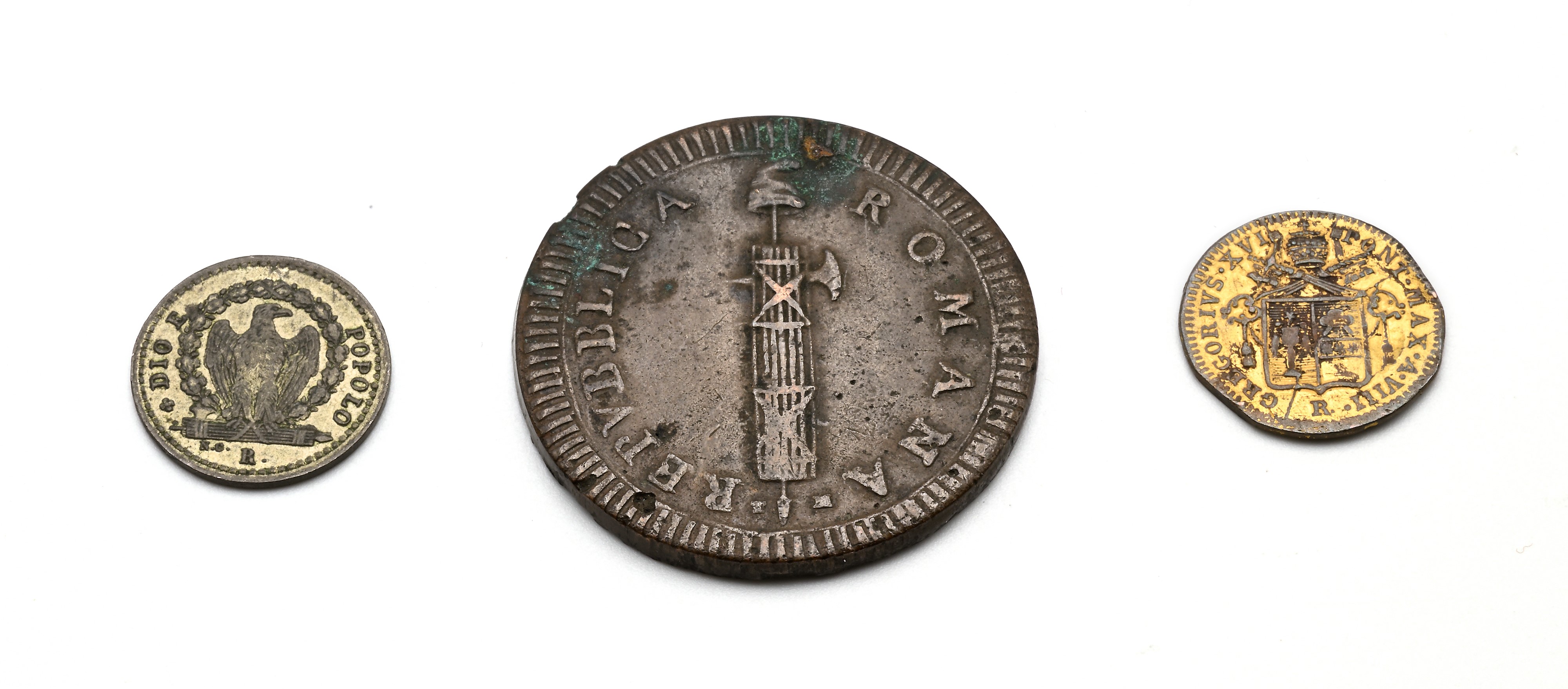 4 Baiocchi 1849r Seconda Repubblica Romana; Due Baiocchi Senza Data per Roma (37 MM) con Iniziali...