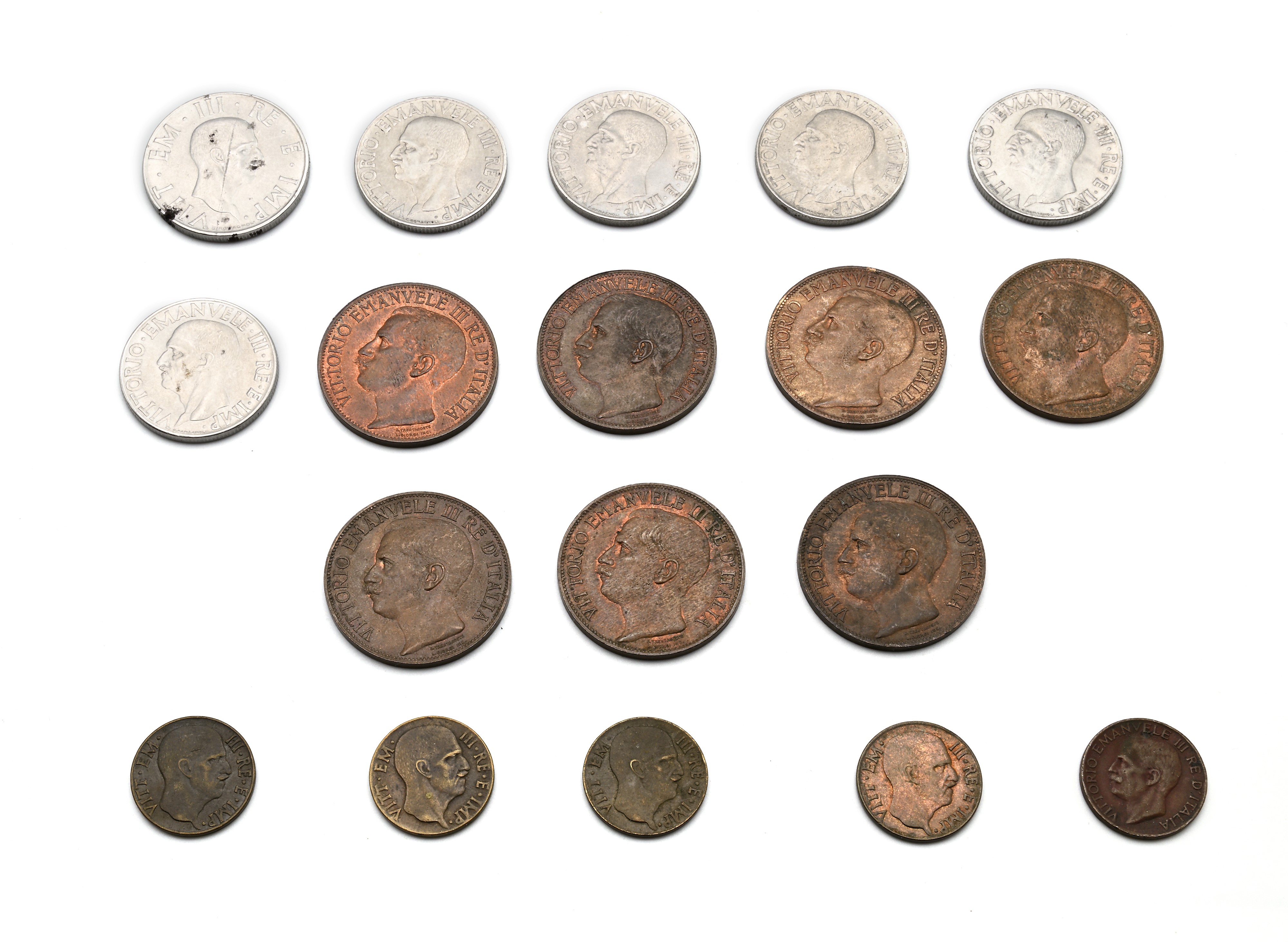 Lotto Regno D'italia Vittorio Emanuele III: 2 Lire 1943; 1 Lira 1943 (5 Pz); 10 Cts 1911 (7 Pz); ...