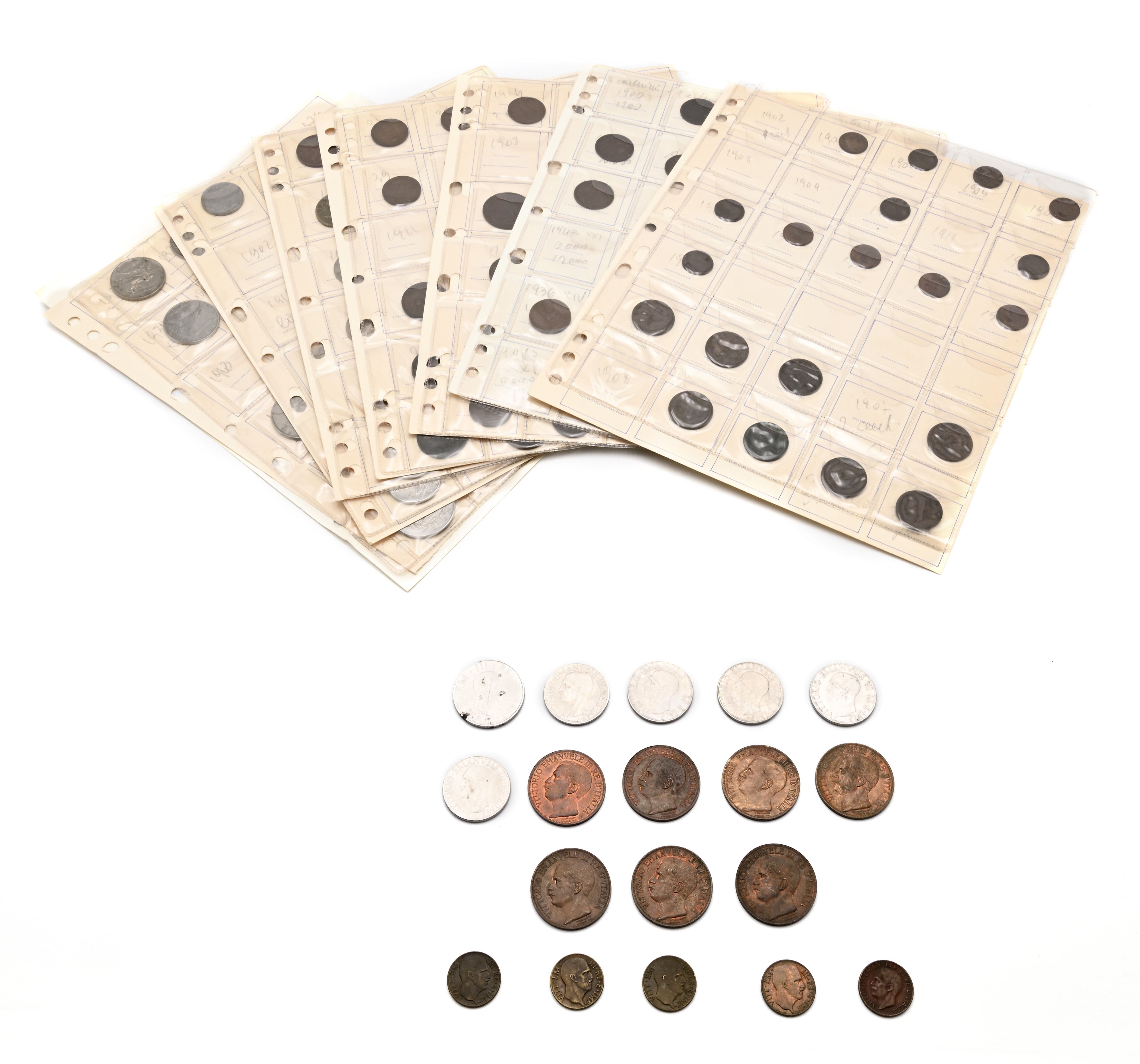 Lotto Regno D'italia Vittorio Emanuele III: 2 Lire 1943; 1 Lira 1943 (5 Pz); 10 Cts 1911 (7 Pz); ...