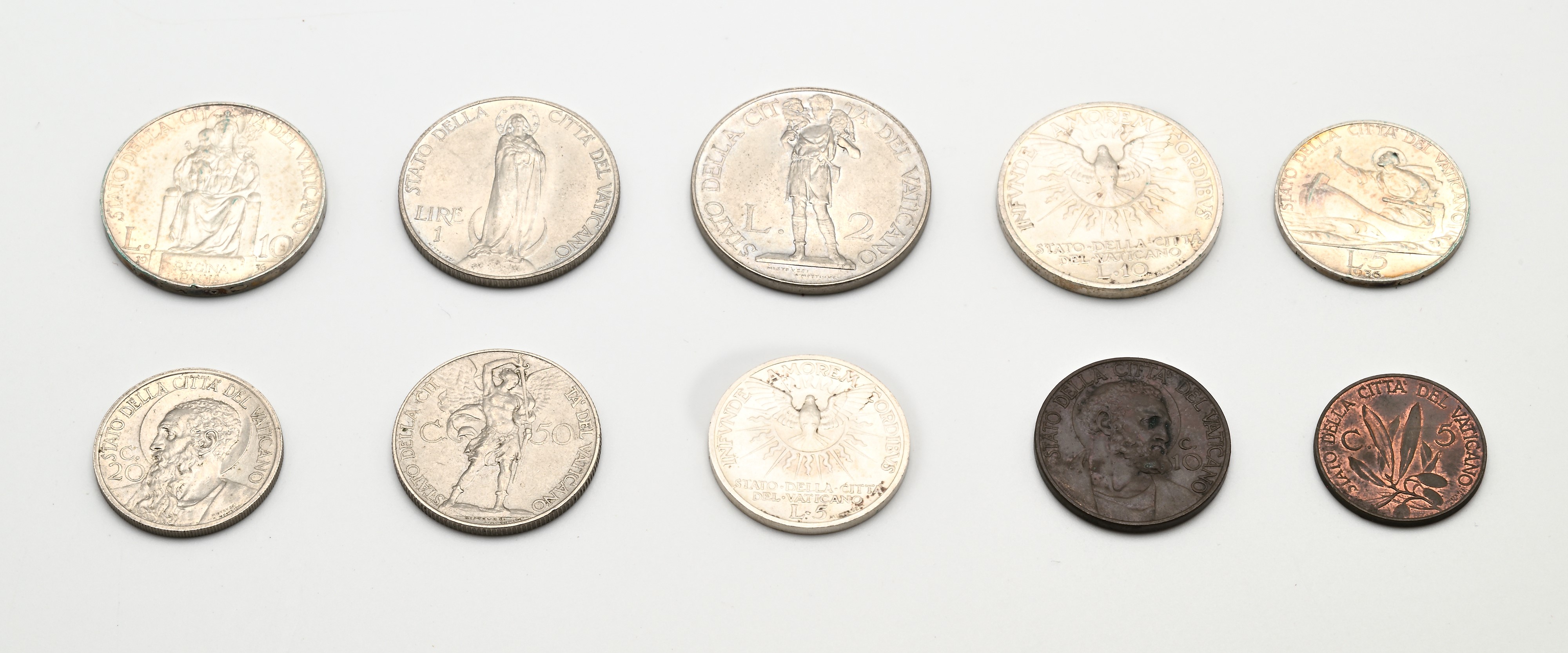 Serie 8 Valori Serie 1936 Pio XI; 5 e 10 Lire 1939 Sede Vacante Città del Vaticano