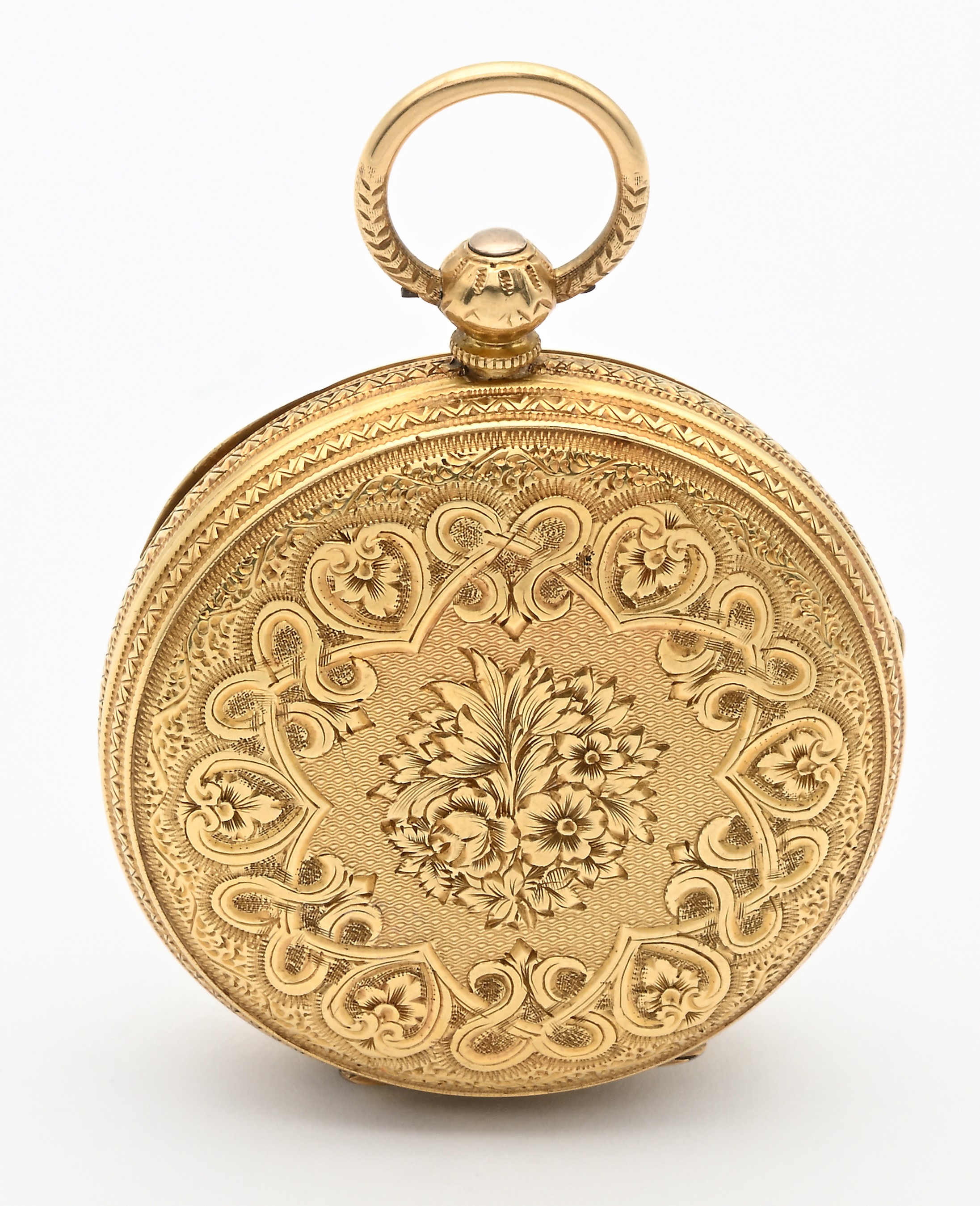 Orologio da tasca in oro 18Kt, scappamento ad ancora e conoide, punzoni Londra 1875