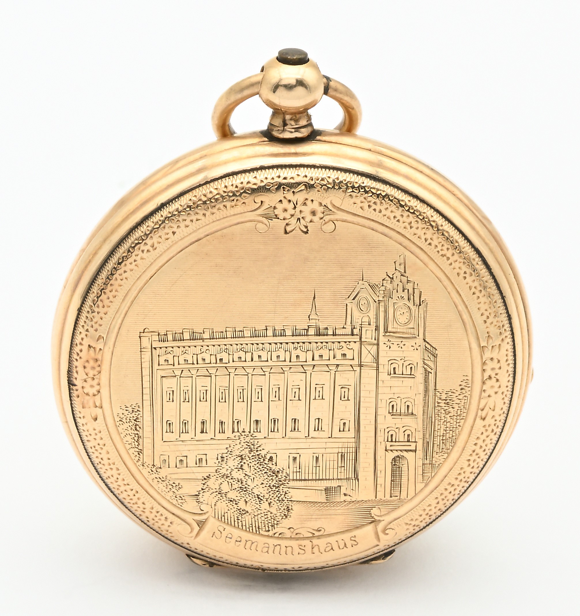 Albert Nohmer, Orologio da tasca in oro 14 K con scappamento a cilindro e carica a chiavetta
