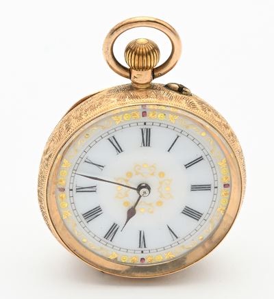 Orologio da tasca, scappamento a cilindro remontoir in oro 14 Kt, circa 1880