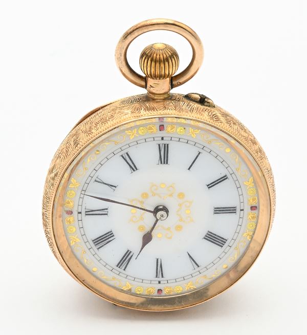 Orologio da tasca con scappamento a cilindro remontoir in oro 14Kt 