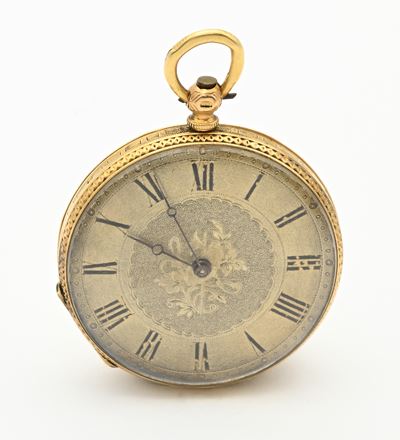 Orologio da tasca, scappamento a cilindro carica a chiavetta in oro 18 Kt