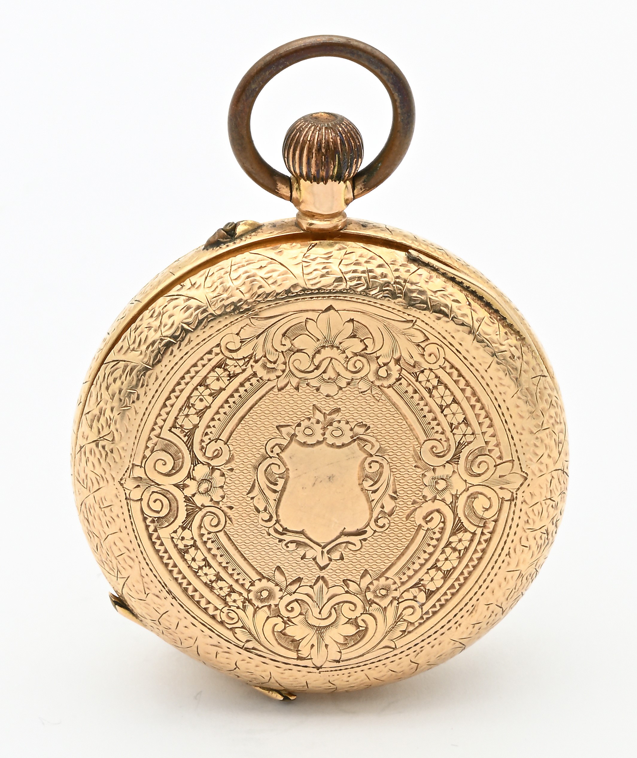 Orologio da tasca con scappamento a cilindro remontoir, oro 14 Kt