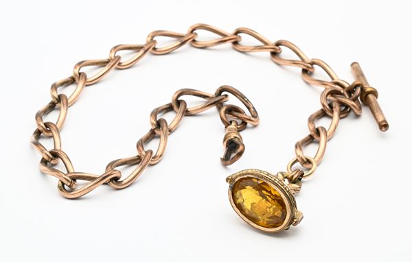 Catena da orologio con terminale a sigillo in metallo placcato in oro giallo 12Kt