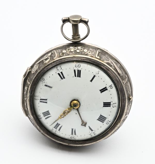 D. Dumont - Orologio a doppia cassa con scappamento a verga e conoide da uomo in argento