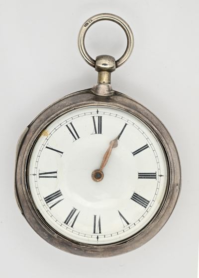 James Roberts, Orologio a doppia cassa da uomo in argento, scappamento a verga e conoide, punzoni...