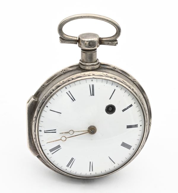 Anonimo - Orologio da tasca serpentina con scappamento a verga da uomo in argento con punzoni francesi
