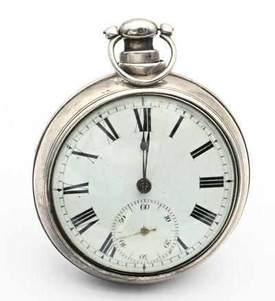 David Molan, Orologio da tasca a doppia cassa serpentina con scappamento a verga, argento, Londra...