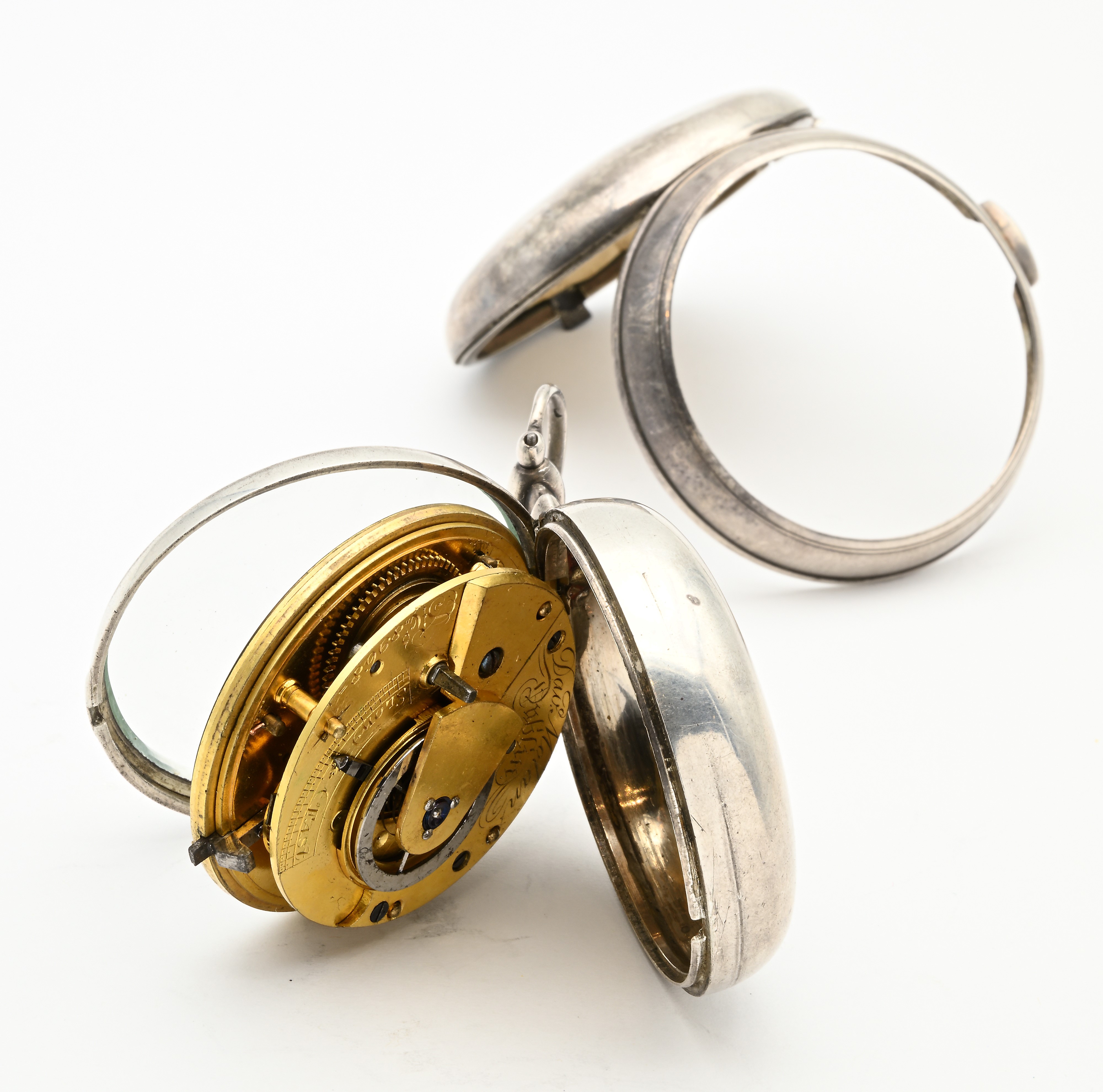 David Molan, Orologio da tasca a doppia cassa serpentina con scappamento a verga, argento, Londra...