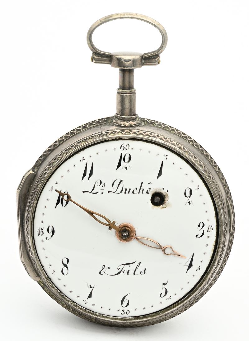 Louis Duchene et Fils, Orologio da tasca in argento con carica a chiavetta, scappamento a verga e...