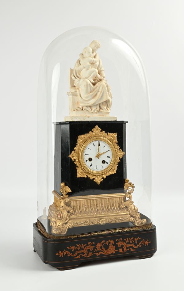 Orologio da tavolo in legno ebanizzato e dorato, Austria, fine del XIX secolo