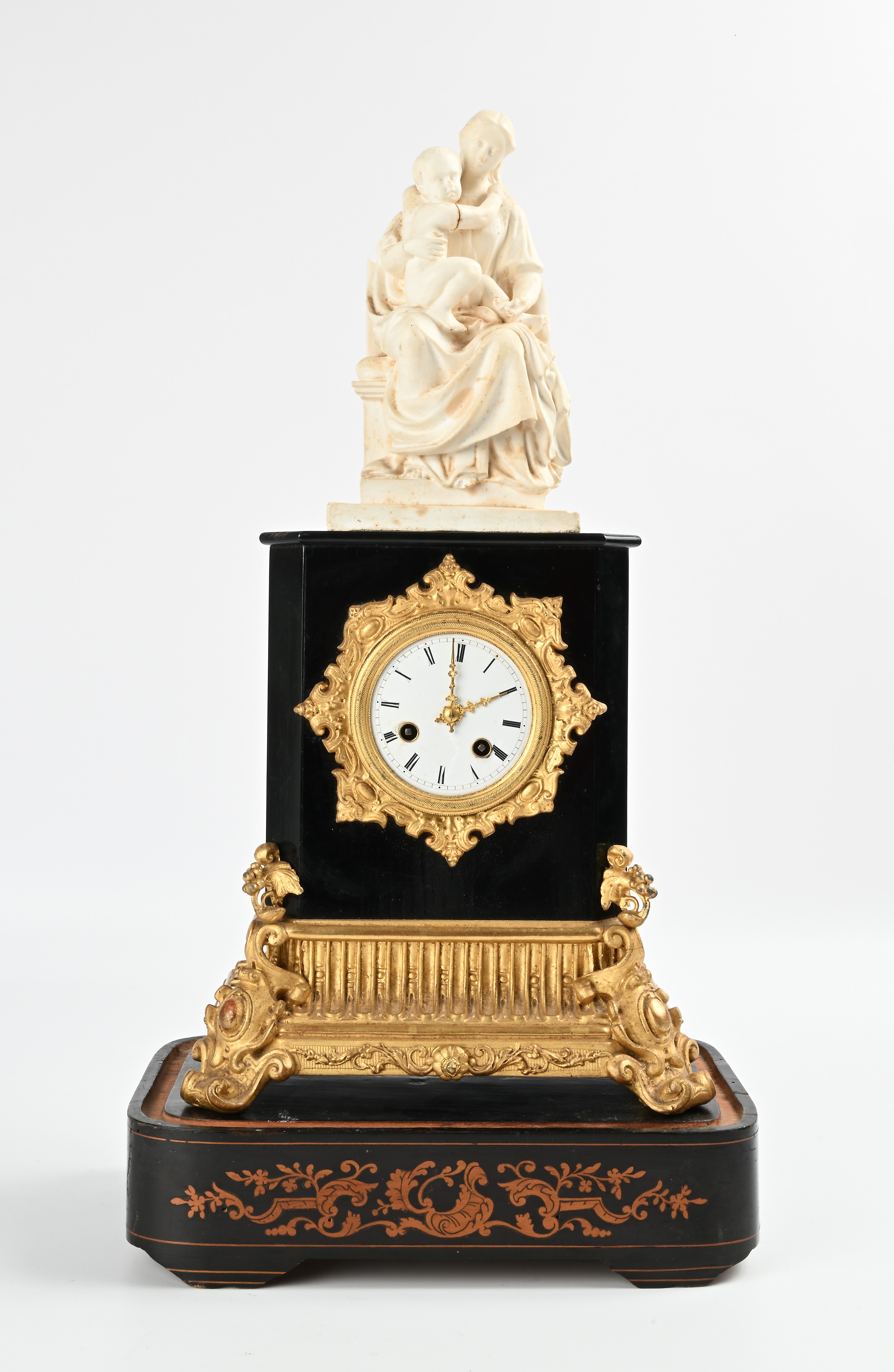 Orologio da tavolo in legno ebanizzato e dorato, Austria, fine del XIX secolo