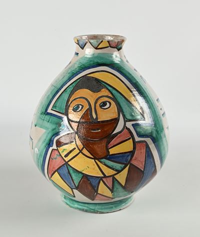 Arlecchino, Grande Vaso in Ceramica Policroma Smaltata