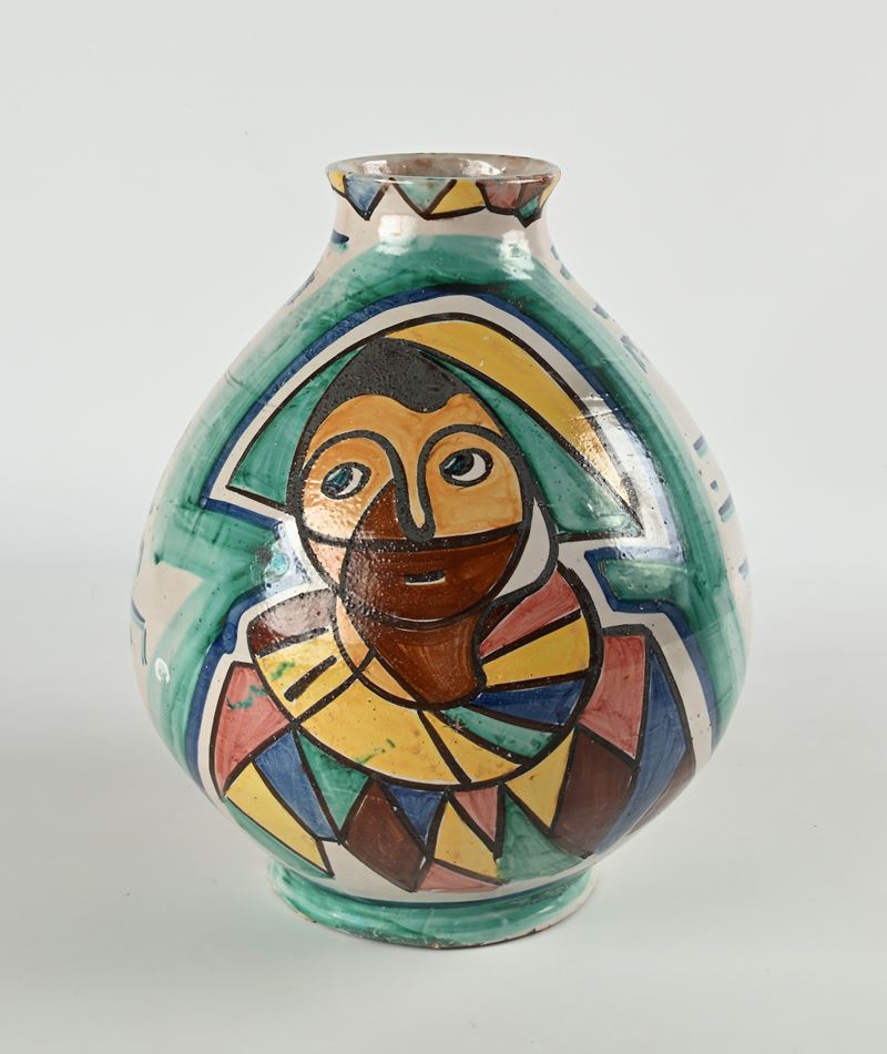Vincenzo Pinto - Arlecchino, Grande Vaso in Ceramica Policroma Smaltata