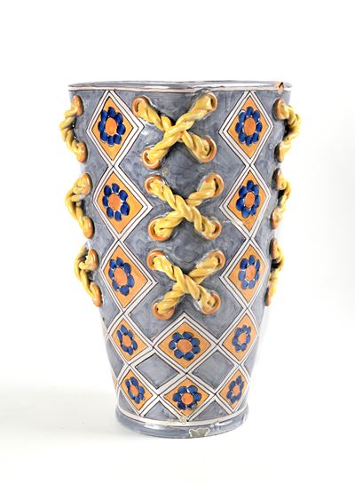 Vaso Portaombrelli in Ceramica Smaltata e Dipinta, Manifattura Pinto Vietri sul Mare