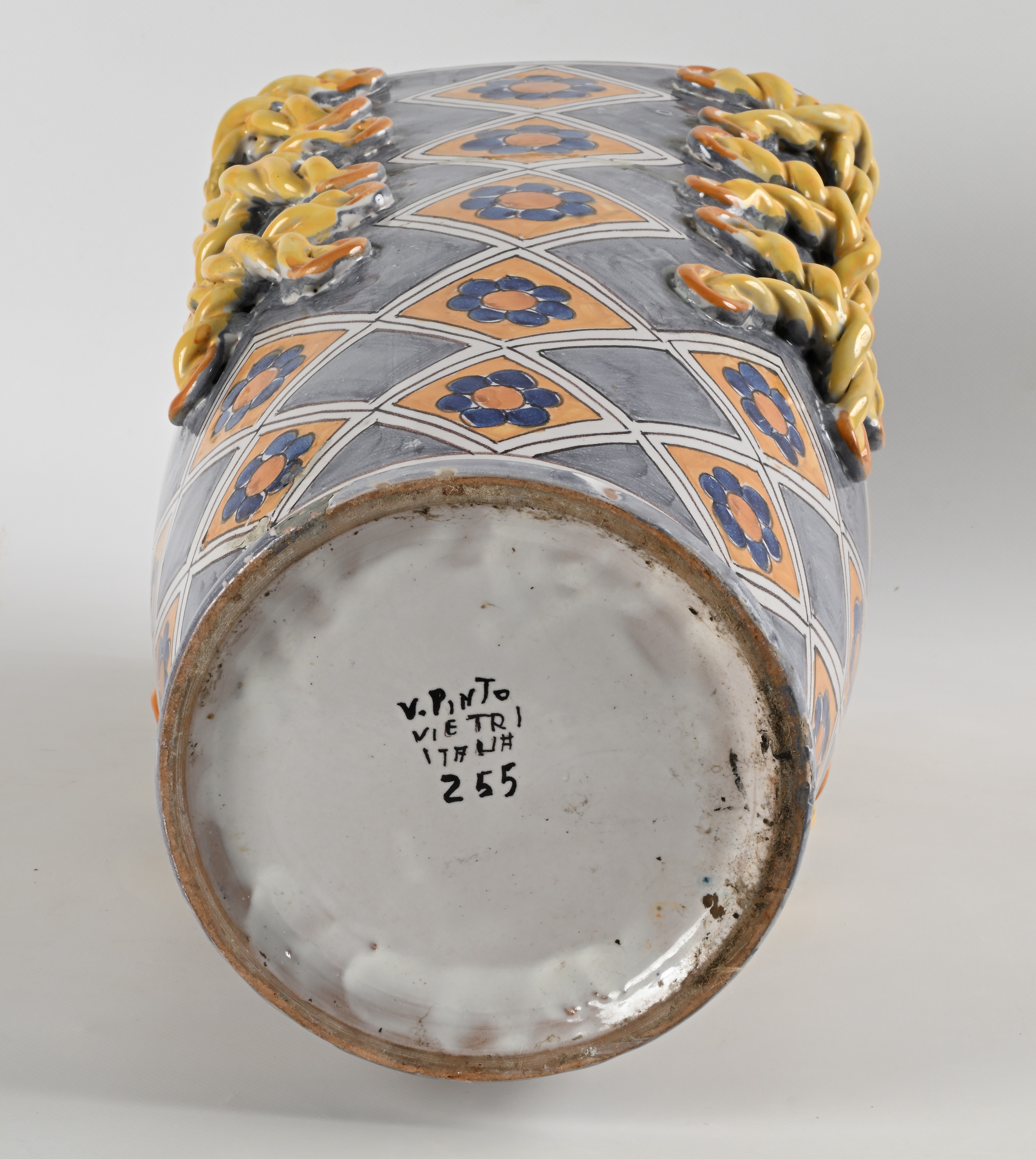 Vaso Portaombrelli in Ceramica Smaltata e Dipinta, Manifattura Pinto Vietri sul Mare