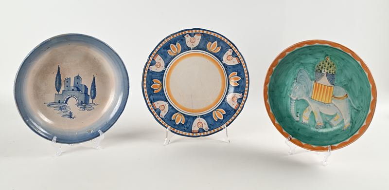 C.a.s. Vietri - Lotto di Tre Piatti in Ceramica Dipinta e Smaltata