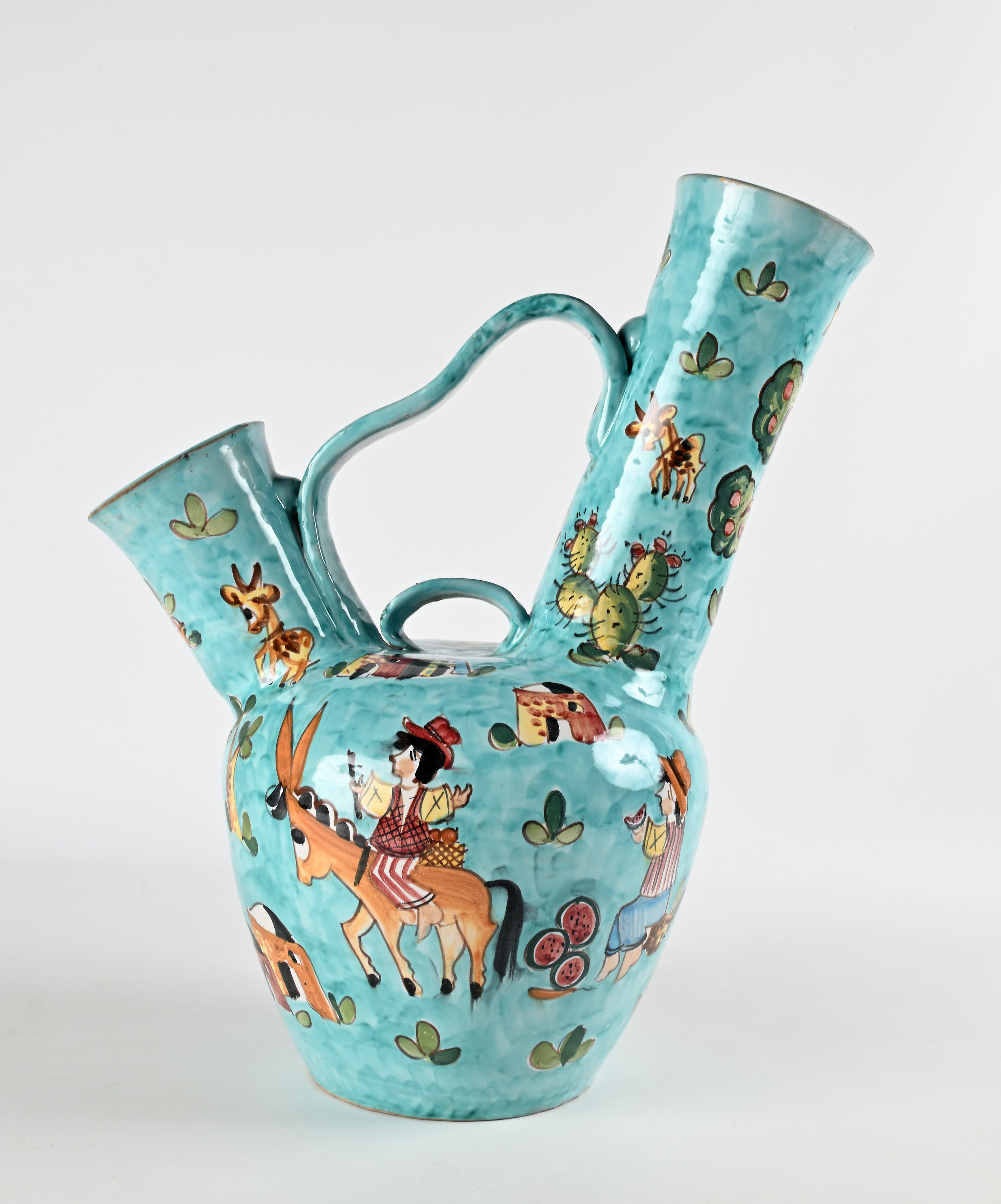 Grande Vaso Versatoio in Ceramica Smaltata Dipinta, Manifattura Avallone, Vietri sul Mare