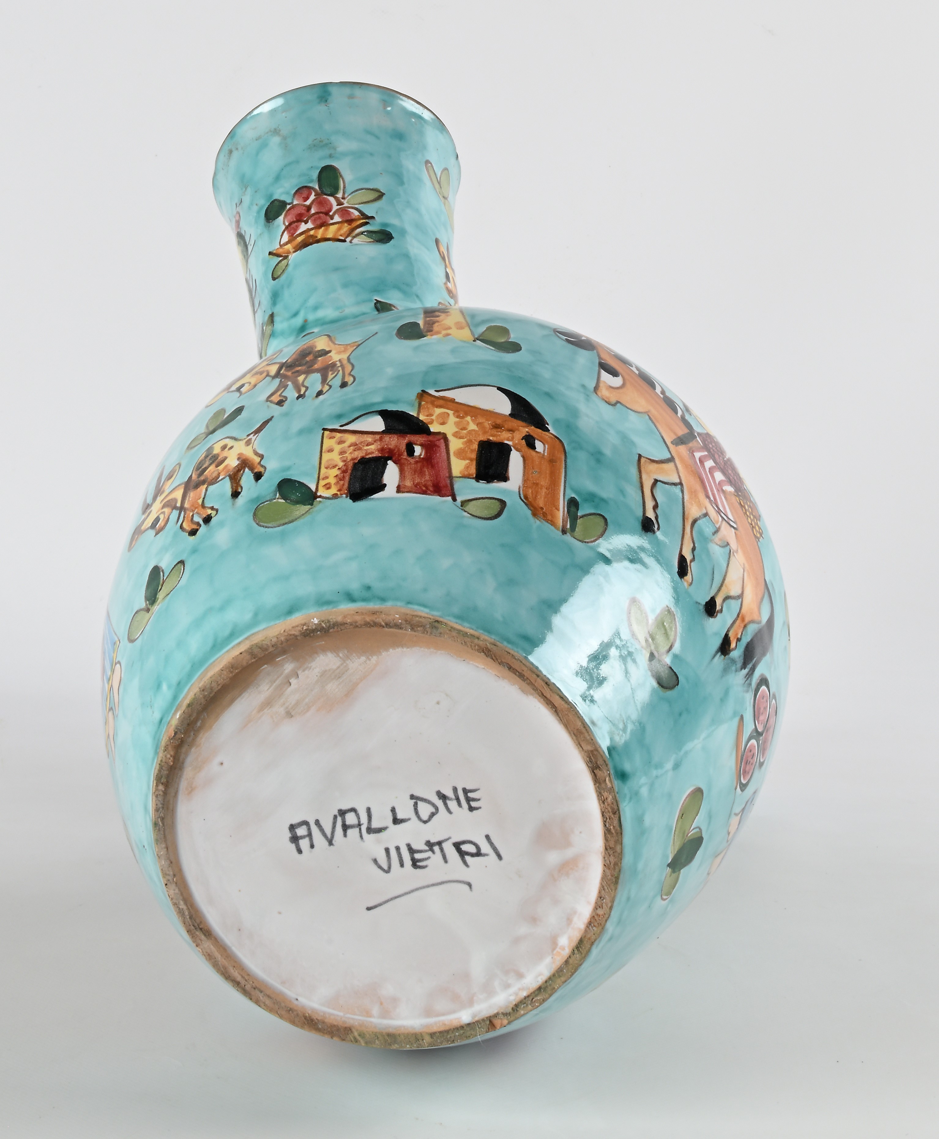Grande Vaso Versatoio in Ceramica Smaltata Dipinta, Manifattura Avallone, Vietri sul Mare