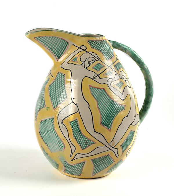 Grande vaso versatoio, manifattura Pinto, Vietri sul Mare