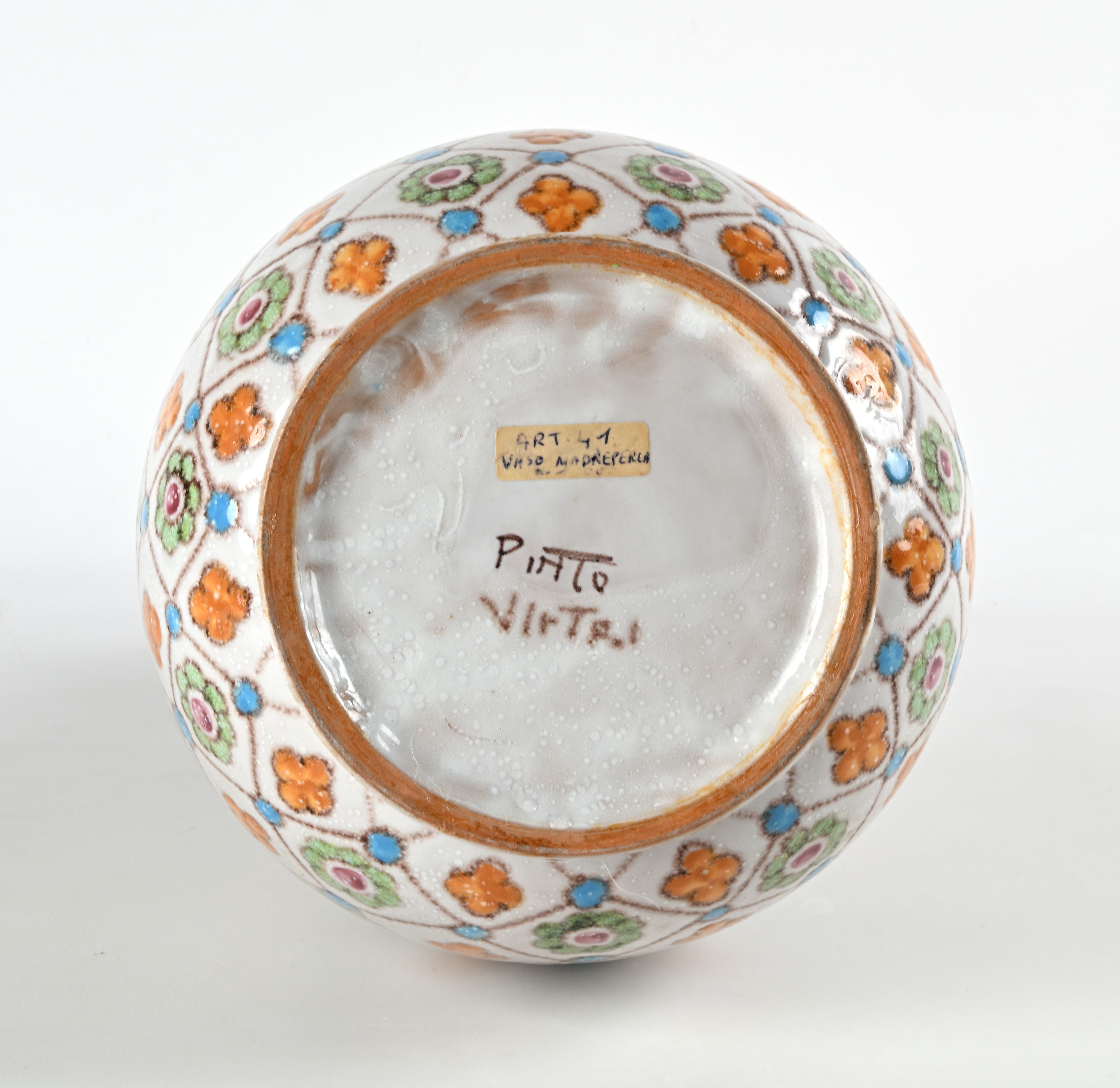 Grande vaso versatoio in ceramica smaltata dipinta, manifattura Pinto, Vietri sul Mare