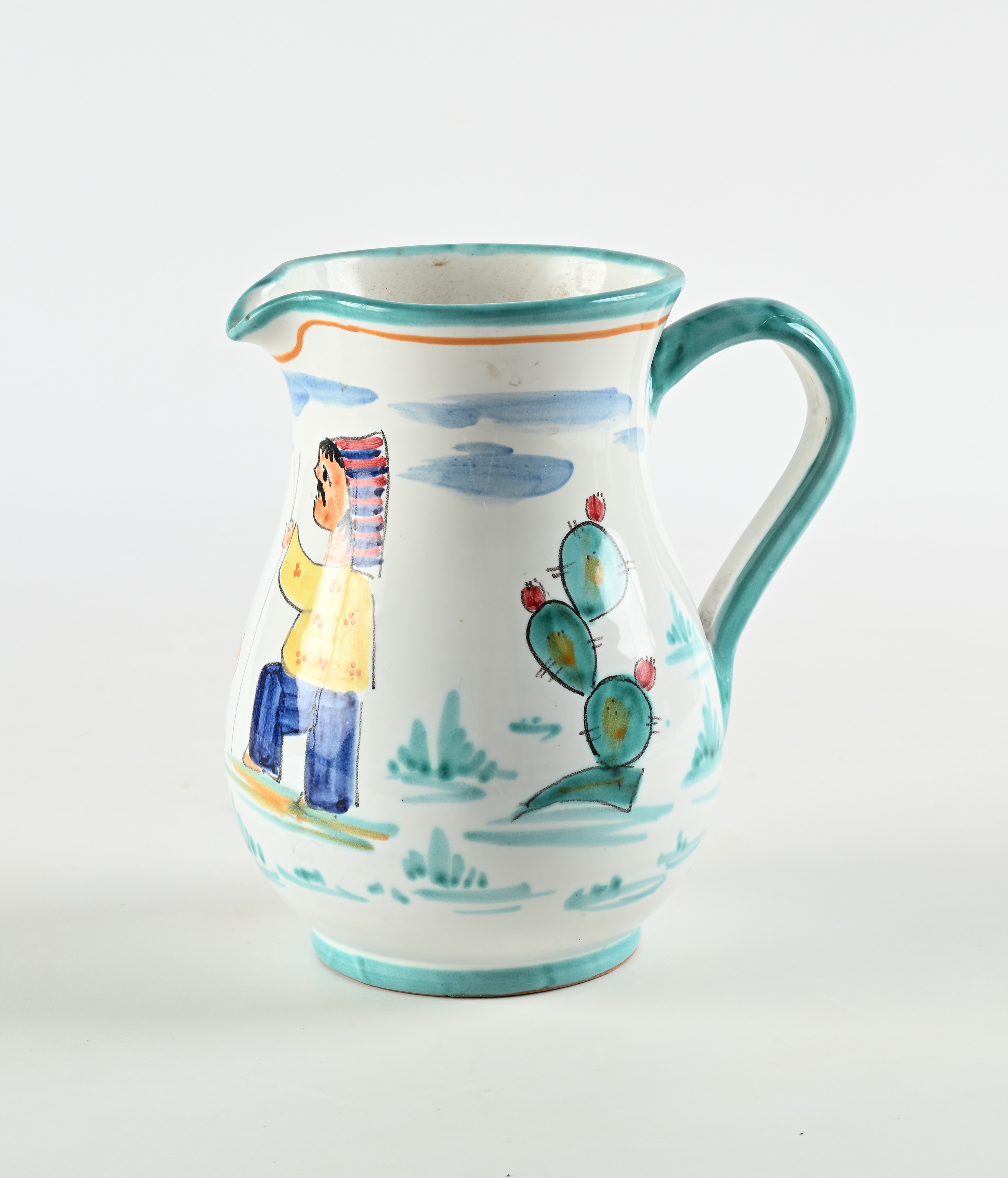 Lotto di due brocche in ceramica dipinta, Manifattura Vietri