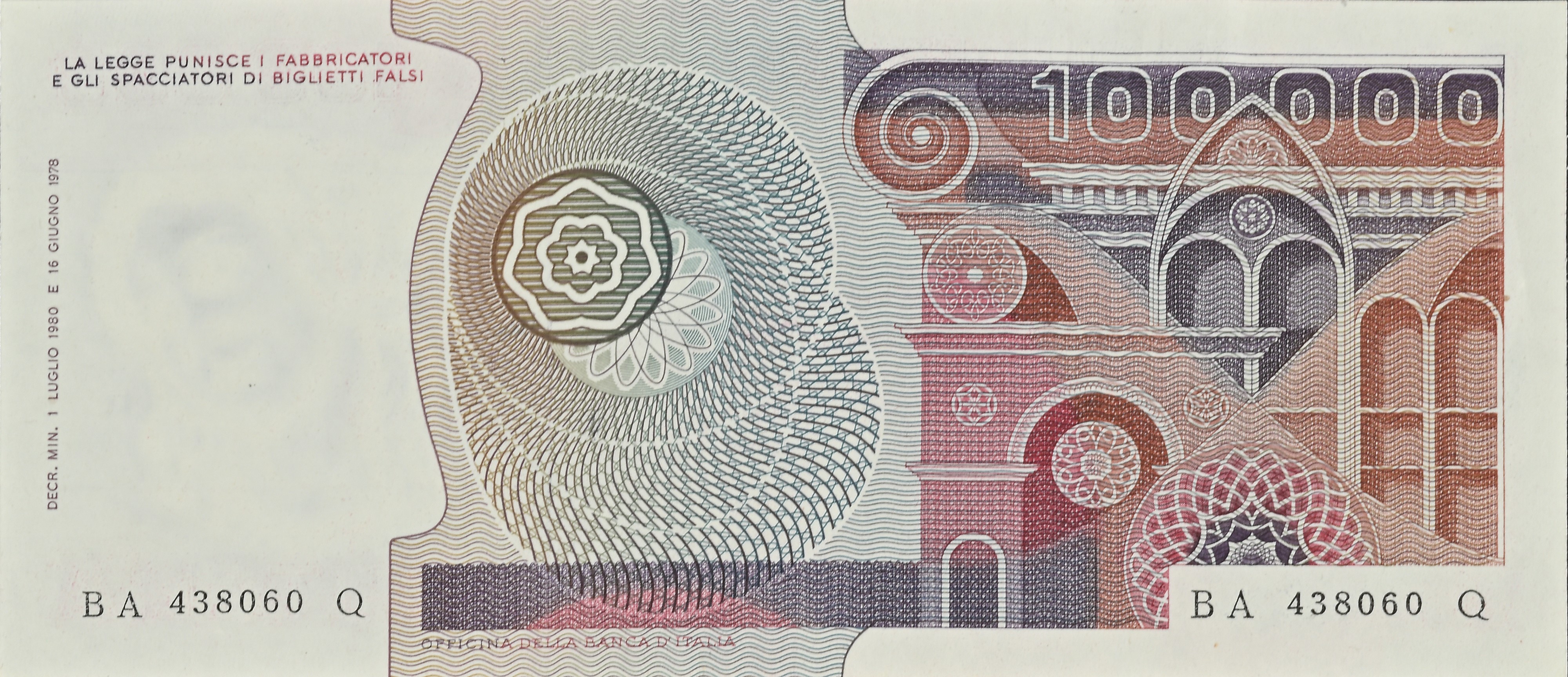 100.000 Botticelli Lire 1 Luglio 1980 e 16 Giugno 1978 Ciampi/stevani Repubblica Italiana (qfds)