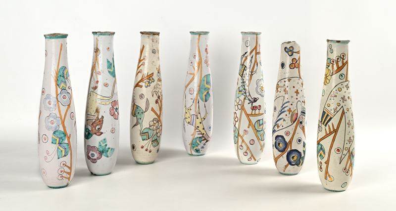 Lotto di 7 Vasi in Ceramica Dipinta