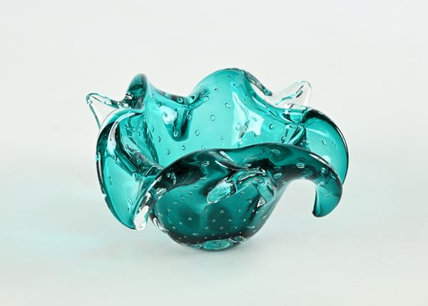 Svuota tasche in vetro pulegoso verde acqua, Murano
