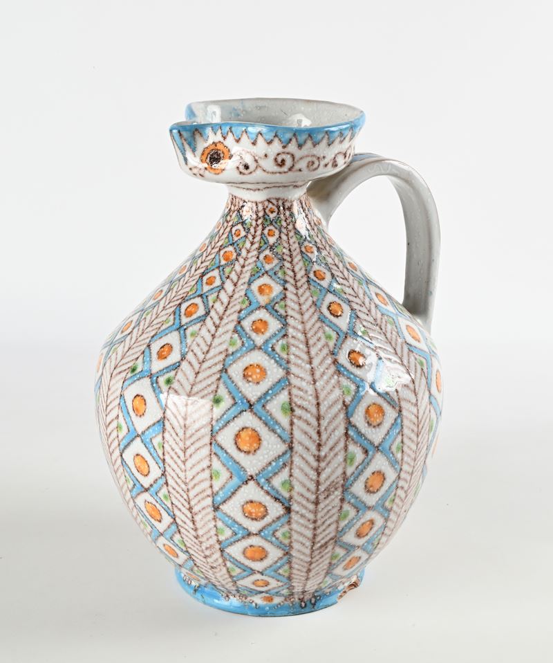 Grande Vaso Versatoio in Terracotta Dipinta, Manifattura Pinto, Vietri sul Mare