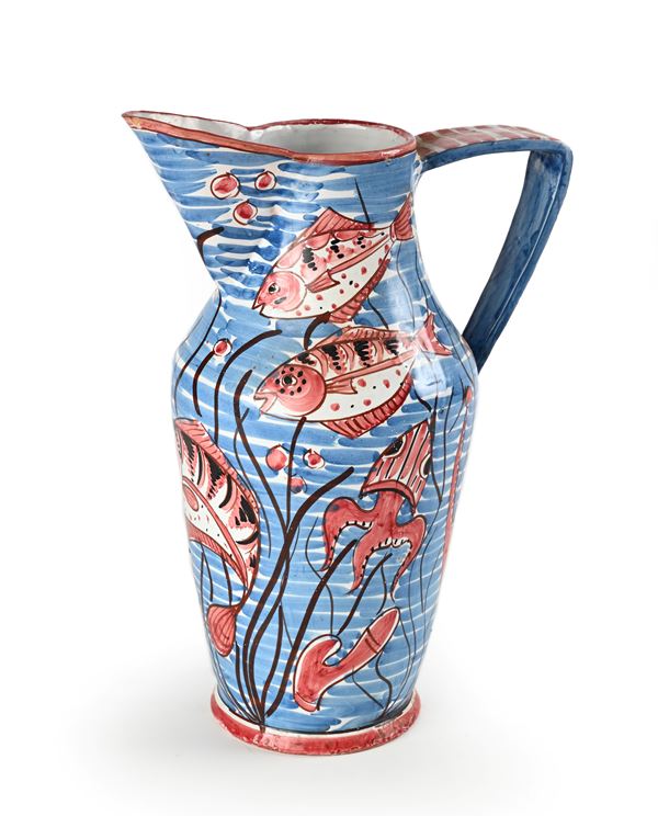 Grande versatoio in ceramica smaltata policroma, manifattura Avallone, Vietri sul mare